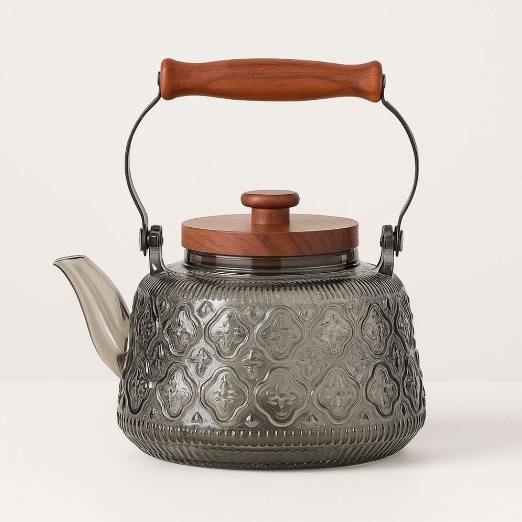 Lisslune | Zoie Glass Teapot with Infuser – Heat-Resistant 1000ml Borosilicate Kettle with Wooden Handle