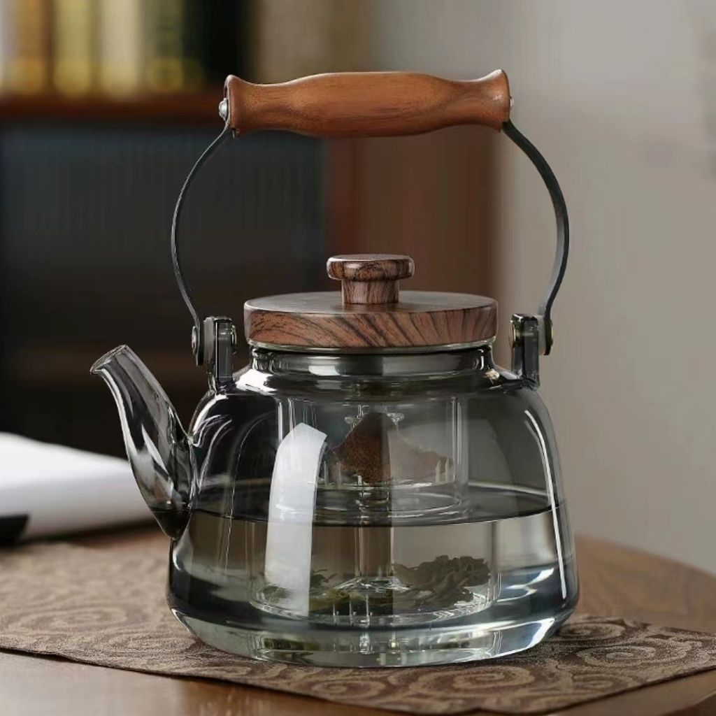 Lisslune | Zoie Glass Teapot with Infuser – Heat-Resistant 1000ml Borosilicate Kettle with Wooden Handle