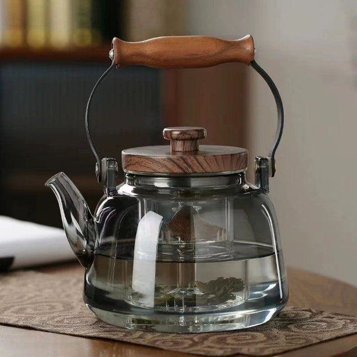 Lisslune | Zoie Glass Teapot with Infuser – Heat-Resistant 1000ml Borosilicate Kettle with Wooden Handle