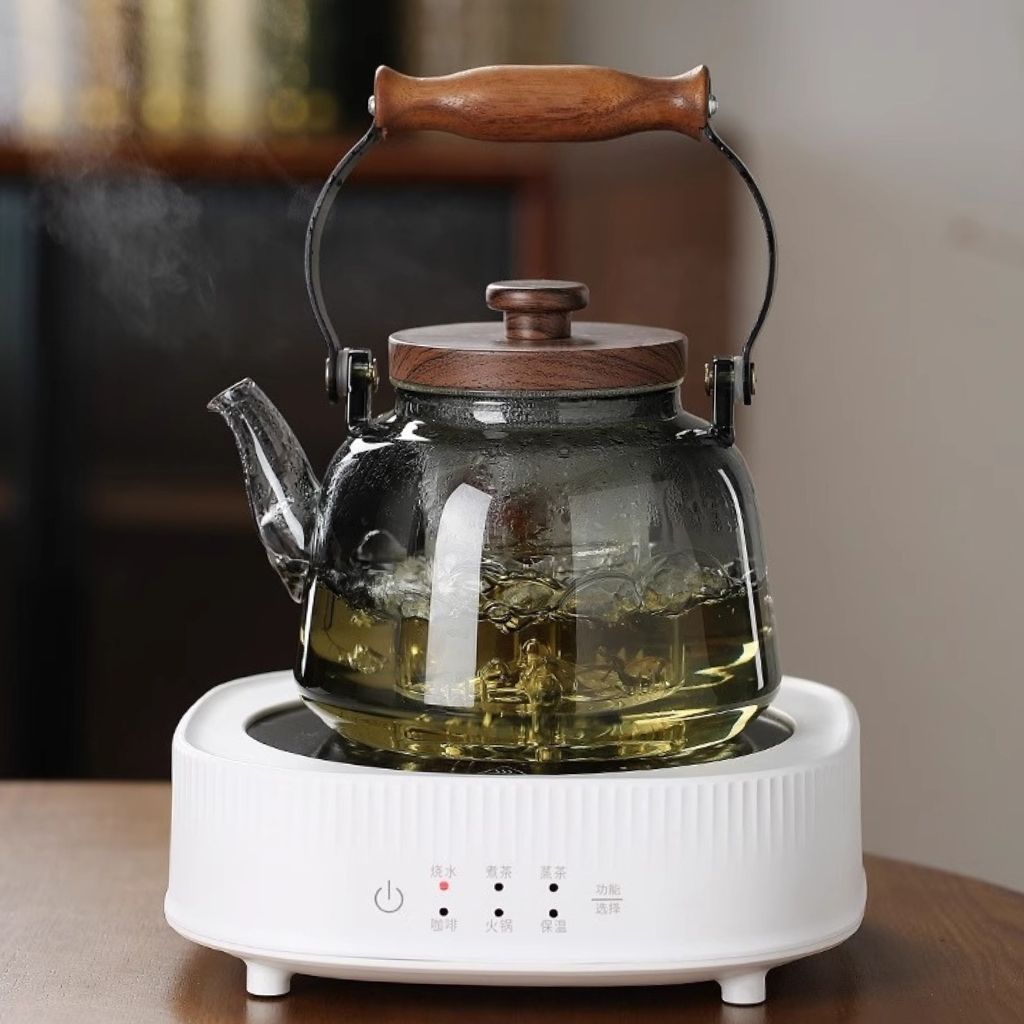 Lisslune | Zoie Glass Teapot with Infuser – Heat-Resistant 1000ml Borosilicate Kettle with Wooden Handle