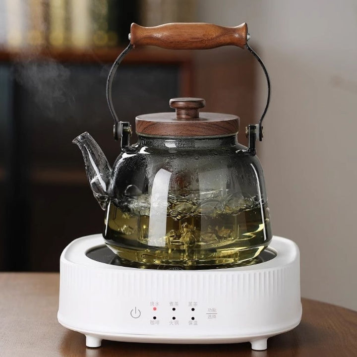 Lisslune | Zoie Glass Teapot with Infuser – Heat-Resistant 1000ml Borosilicate Kettle with Wooden Handle