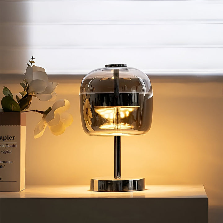 Lisslune | Gleam Glass Table Lamp – Smoky Grey USB-Powered Dimmable LED Light for Bedroom & Desk