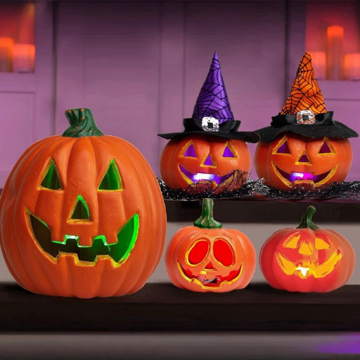 Lisslune | Spooky Jack O’Lantern Set – Light-Up Battery Halloween Pumpkin Decor