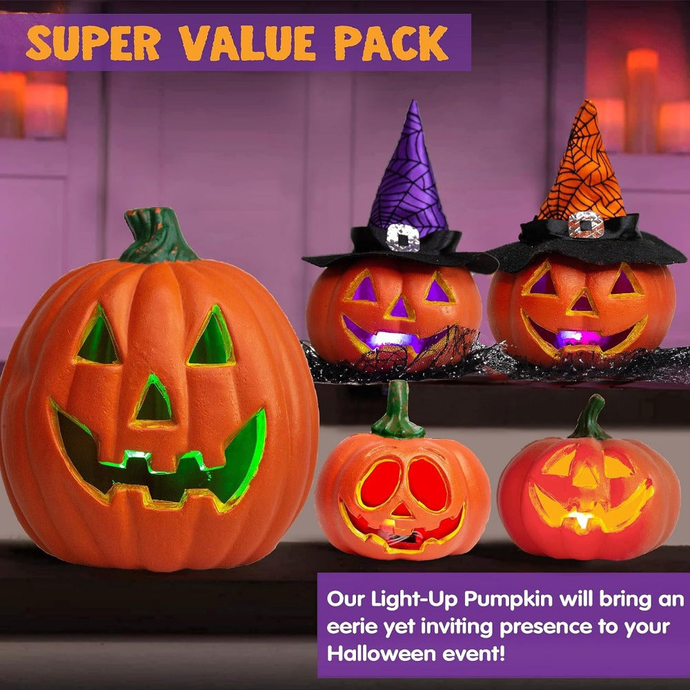 Lisslune | Spooky Jack O’Lantern Set – Light-Up Battery Halloween Pumpkin Decor