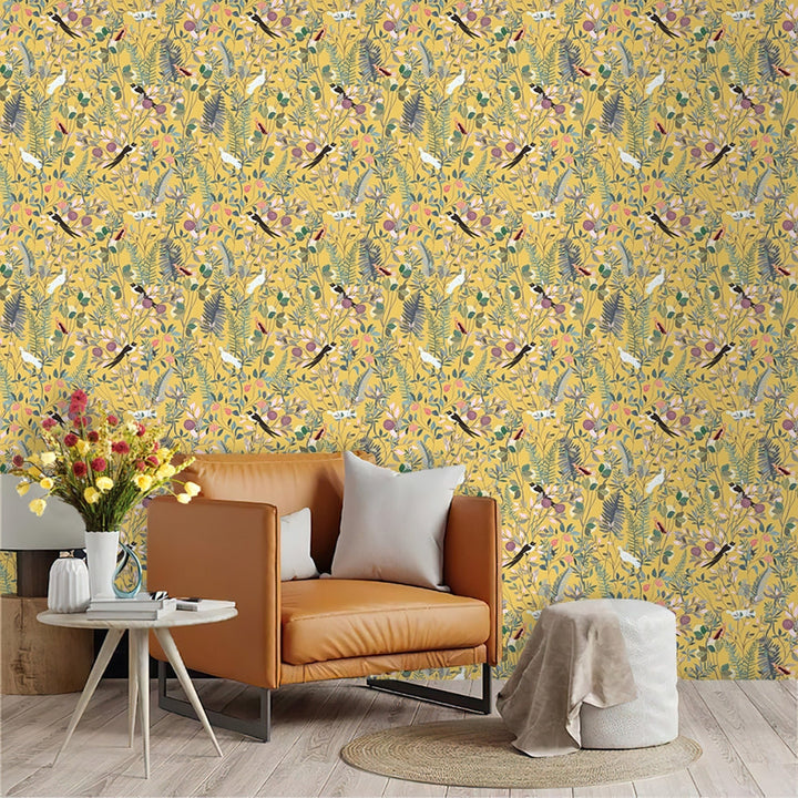 Lisslune | Golden Canopy Bird and Leaf Peelable Wallpaper