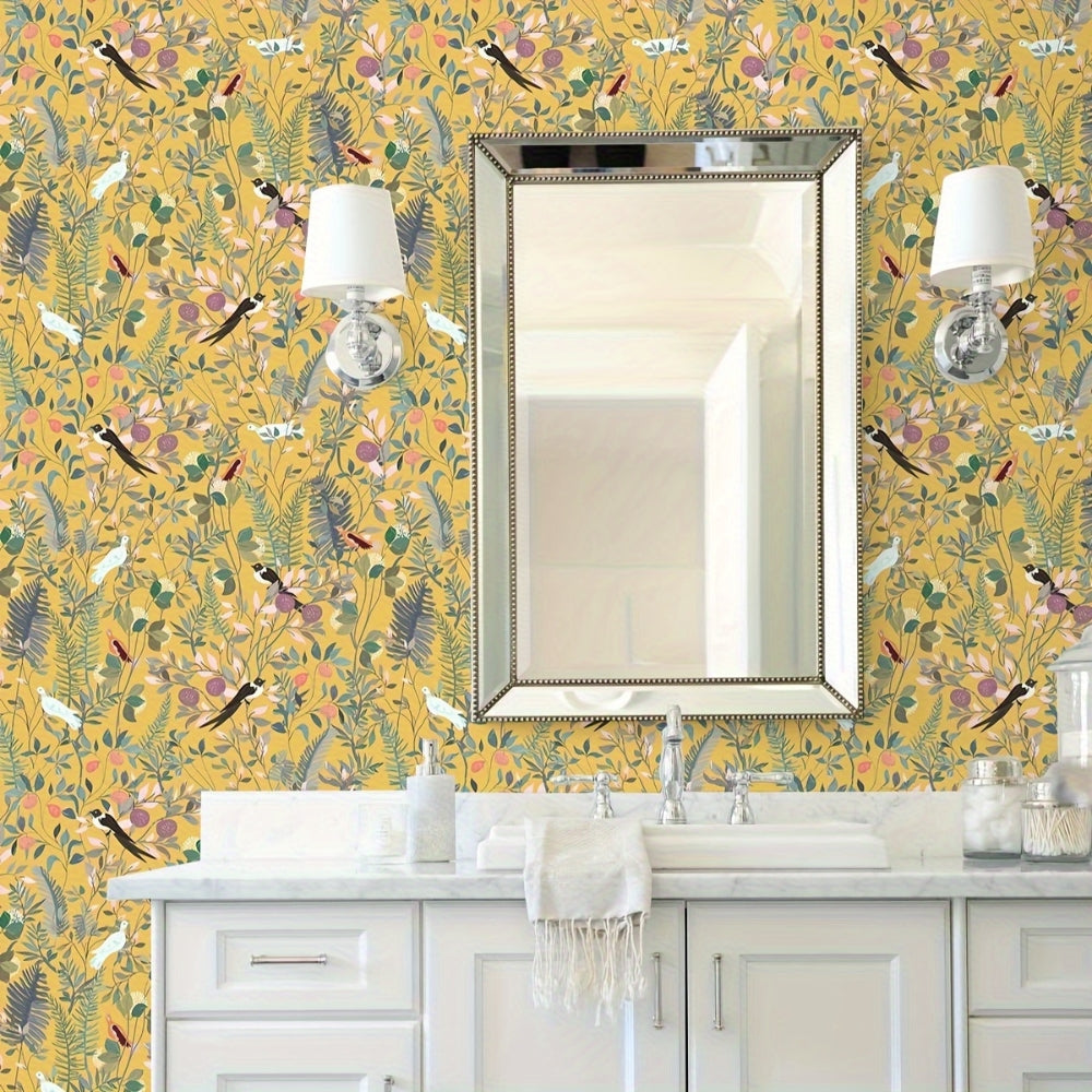 Lisslune | Golden Canopy Bird and Leaf Peelable Wallpaper