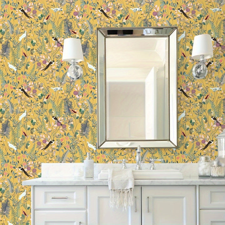 Lisslune | Golden Canopy Bird and Leaf Peelable Wallpaper