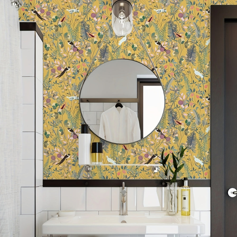 Lisslune | Golden Canopy Bird and Leaf Peelable Wallpaper