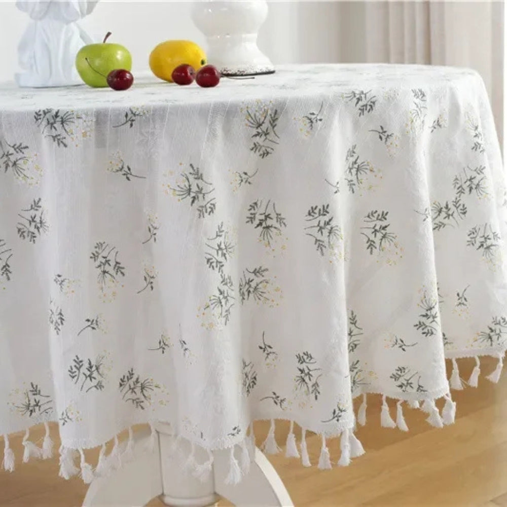 Lisslune | Golden Tassel Floral Round Table Cloth