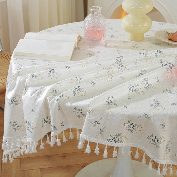 Lisslune | Golden Tassel Floral Round Table Cloth