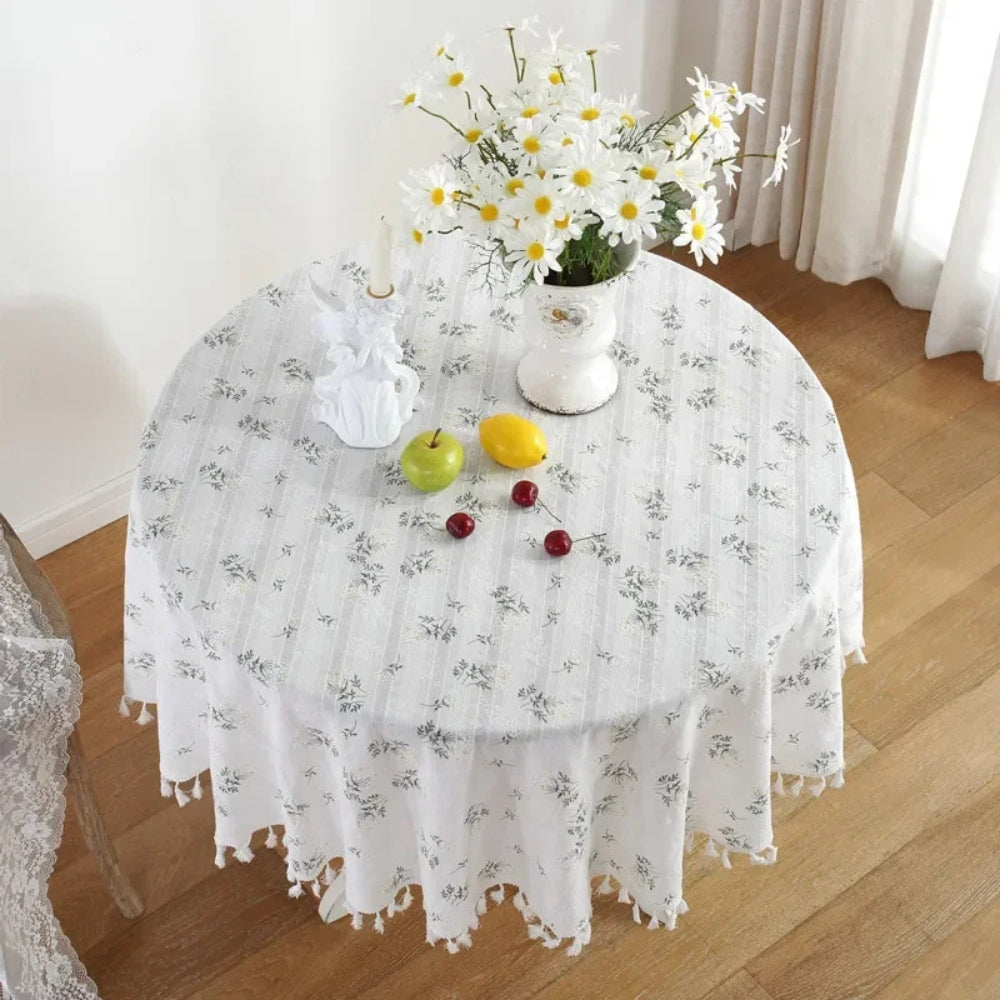 Lisslune | Golden Tassel Floral Round Table Cloth