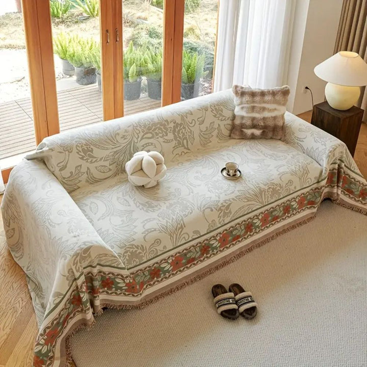 Lisslune | Floral Tasseled Boho Sofa Cover
