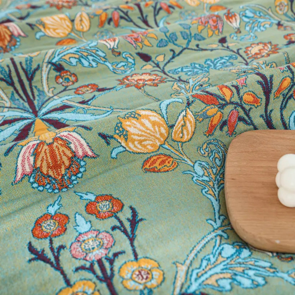 Lisslune | Greenery Floral Cotton Tassel Blanket