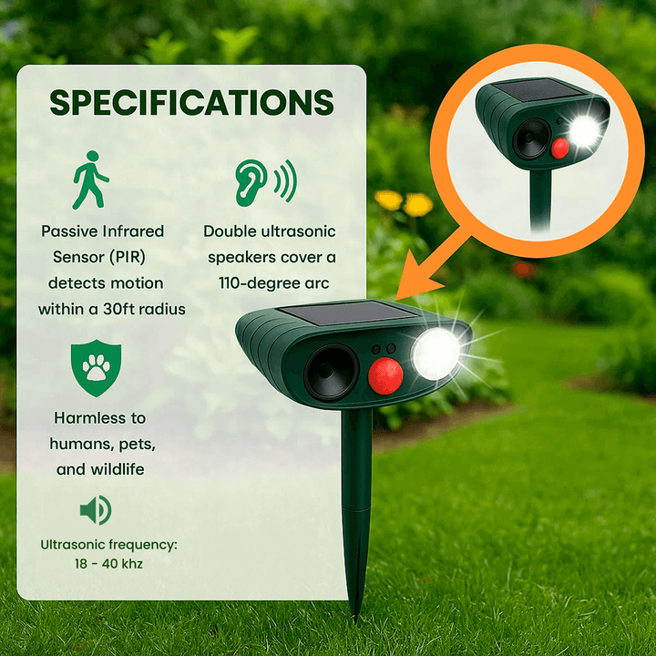 Lisslune | Solar-Powered Ultrasonic Deer Repeller - Effective Deer Deterrent for Gardens & Yards in 48 Hours
