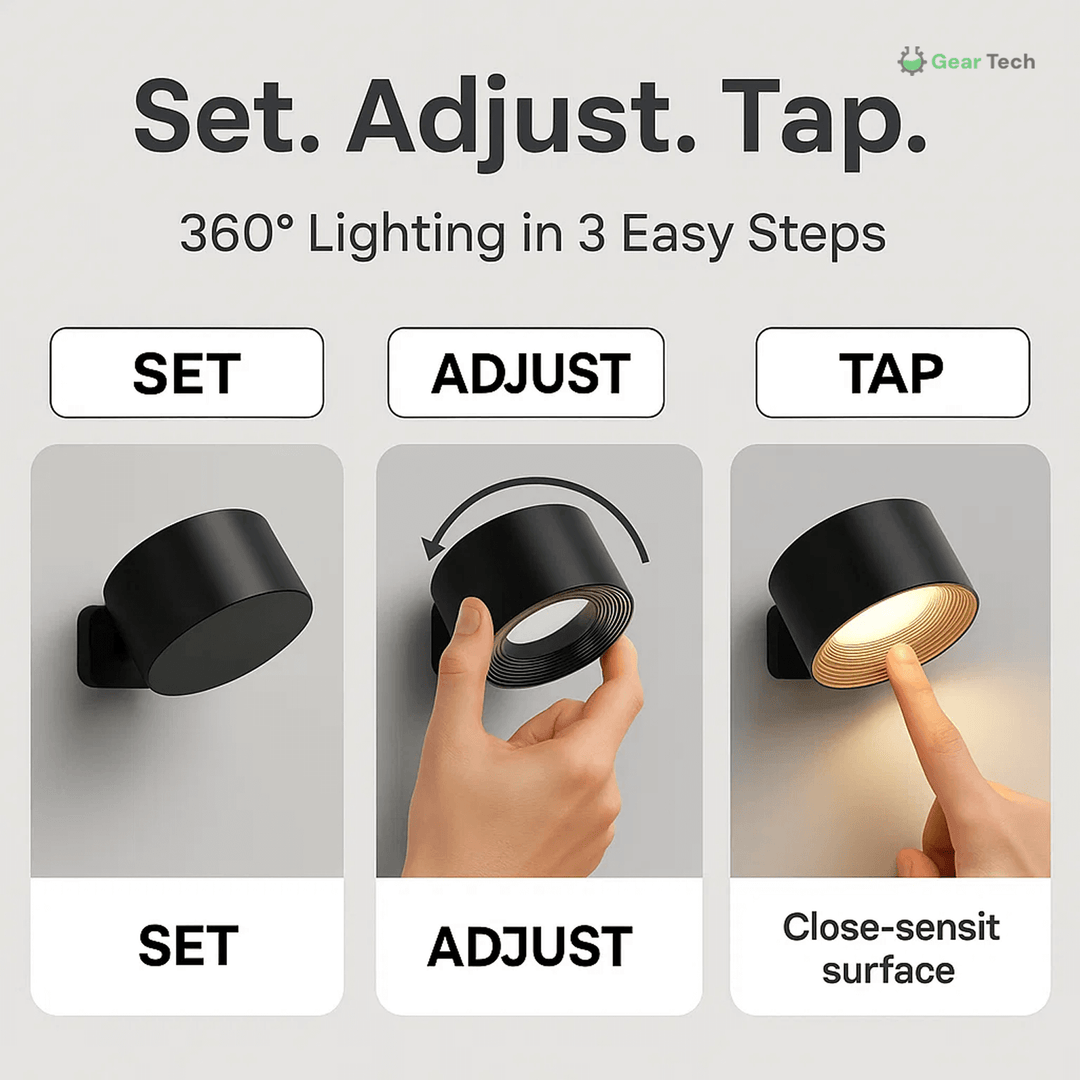 Lisslune | Wireless Rechargeable 360° Wall Light | Energy-Saving LED, Touch Control & Versatile for Home Lighting