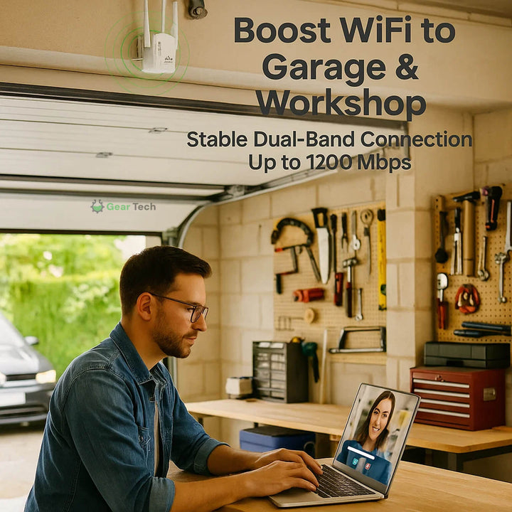 Lisslune | Long-Range Outdoor WiFi Booster | Dual-Band, 1200Mbps Speed for Total Coverage in Garden & Garage