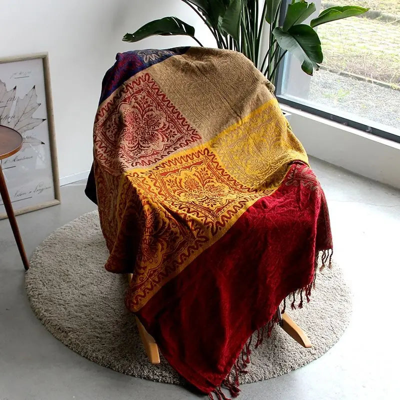 Rynx | Textile City Ins Retro Sofa Decor Towel Mediterranean Nepal Plaid Patchwork Blanket Heavy Sofa Cover Bedspread 220x260cm