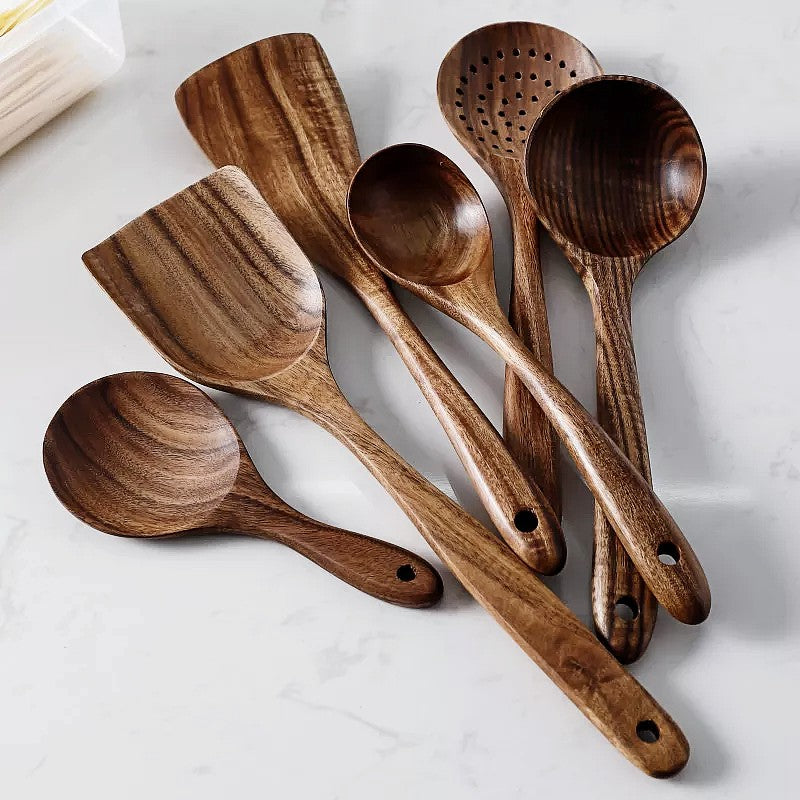 Lisslune | TeakChef 7-piece Kitchen Tool Set – Premium Teak Kitchen Tools for Style & Functionality