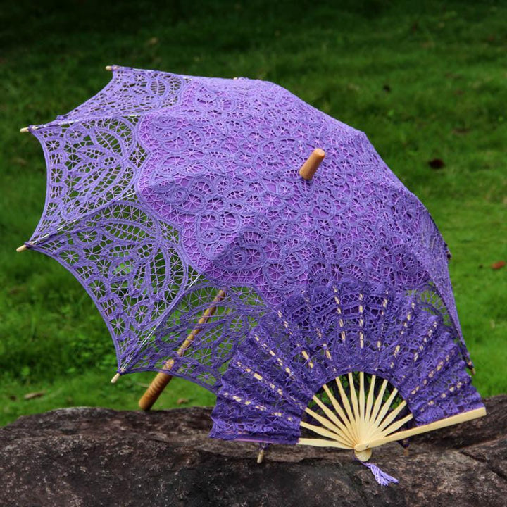 Lisslune | Victorian Elegance Bottle Umbrella and Fan Set: Handmade Timeless Beauty