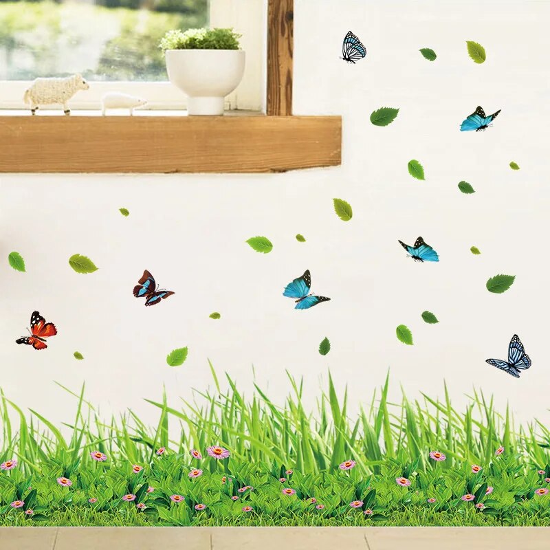 Lisslune | Serene Springtime Butterfly Green Grass Wall Stickers