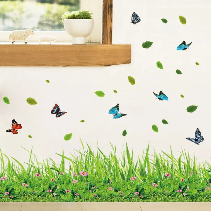 Lisslune | Serene Springtime Butterfly Green Grass Wall Stickers
