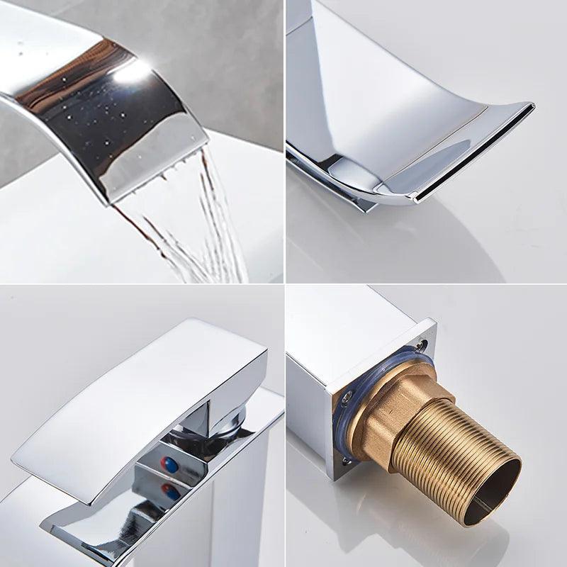 Lisslune | Modern black waterfall faucet with chrome accents for stylish bathrooms