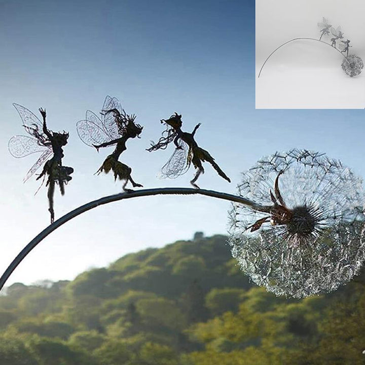 Lisslune | Fairies and Dandelions Dancing Together Sculpture for Outdoor Garden