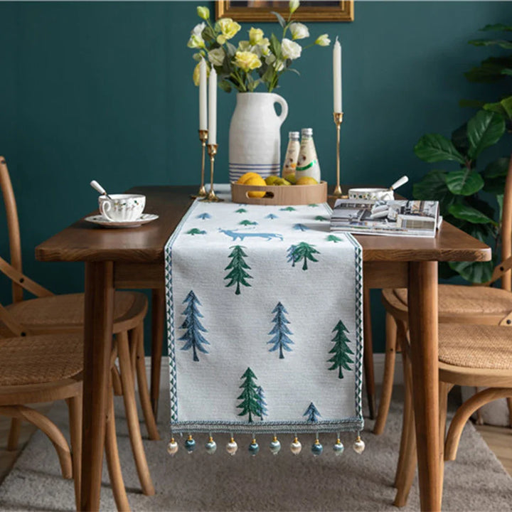 Rynx | Christmas Chenille Tassel Table Runner, Cotton-Linen Thick Fabric Table Decoration, Dining Room Restaurant Modern Decoration Supplies