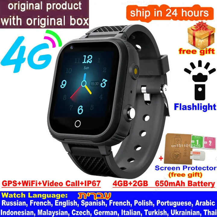 Lisslune | LT21 4G Kids Smartwatch with GPS, WiFi, Video Call, SOS, IP67 waterproof - Kids safety tracker and location monitoring cell phone watch