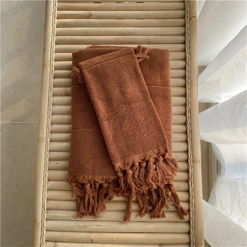Rynx | Hand-knotted tassel made of pure cotton towel super absorbent household face bath towels bedspread women outdoor blanket