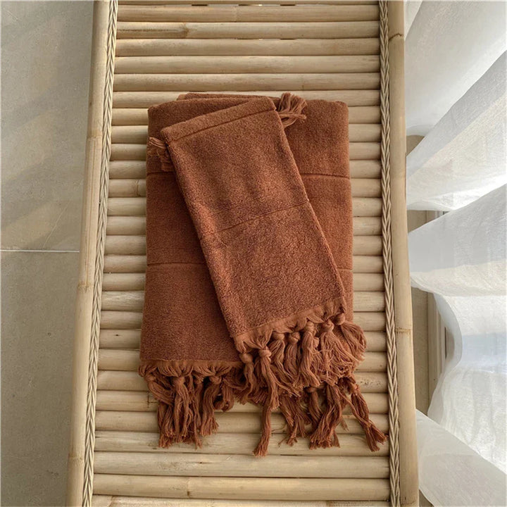 Rynx | Hand-knotted tassel made of pure cotton towel super absorbent household face bath towels bedspread women outdoor blanket