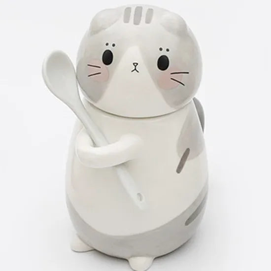 Lisslune | Lucky Cat Ceramic Coffee Mug with Spoon