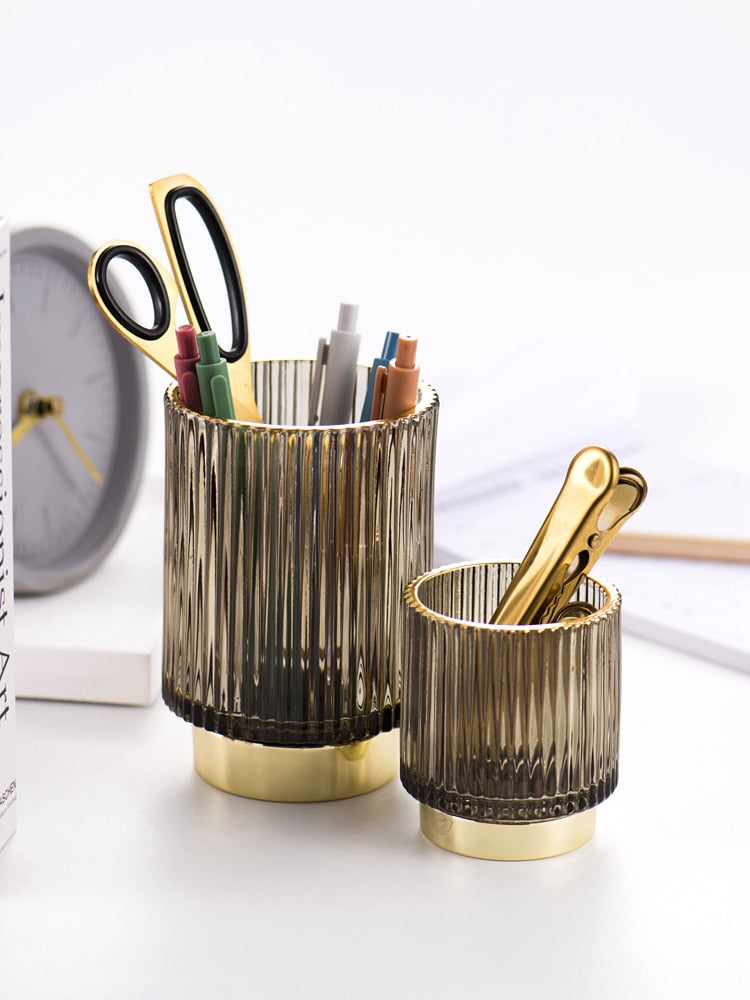Lisslune | Elise Gold Foil Glass Makeup Halter & Organizer