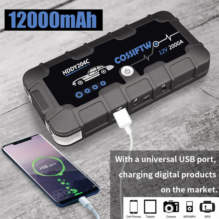 Lisslune | 2000A UltraSafe 12V Car Jump Starter – Portable Battery Booster Pack with USB Charger & LED Flashlight – Up to 6.0L Petrol / 3.0L Diesel Engines