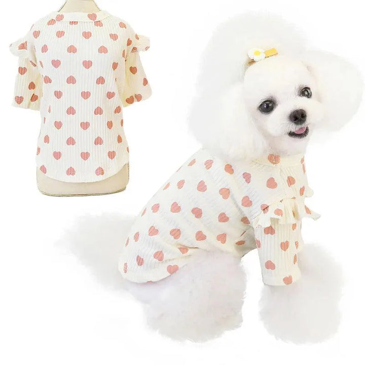 Lisslune | Shaded heart printed hoodie for small dogs - soft cotton in pink, beige, and gray
