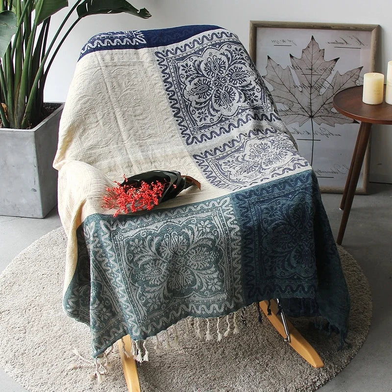 Rynx | Textile City Ins Retro Sofa Decor Towel Mediterranean Nepal Plaid Patchwork Blanket Heavy Sofa Cover Bedspread 220x260cm