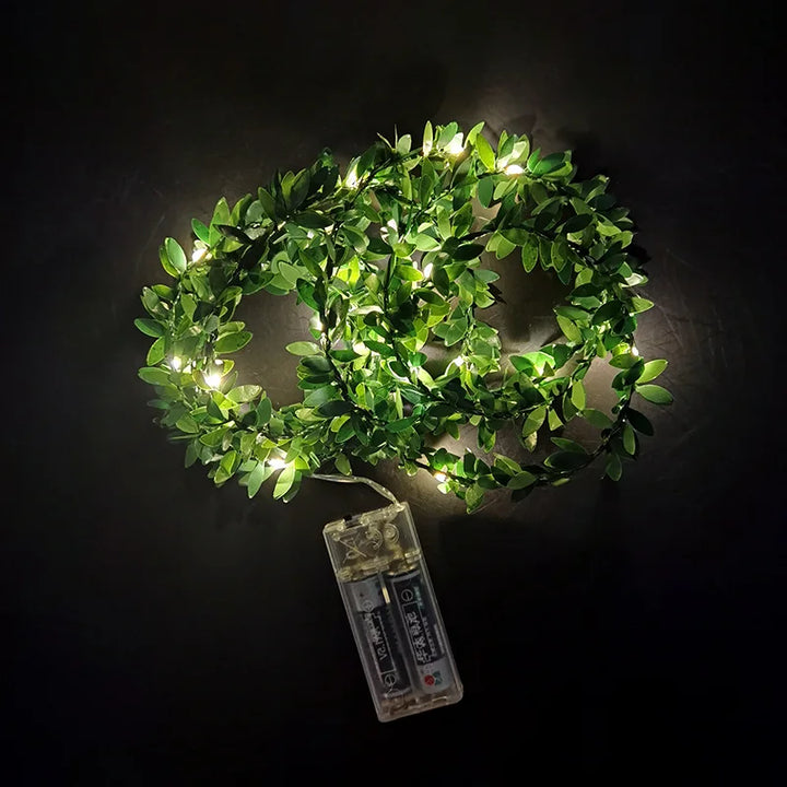 Rynx 2M 20LED Green Leaf Garland Fairy LED String Lights Artificial Leaf Vine for Christmas Home Wedding Birthday Party Decorations
