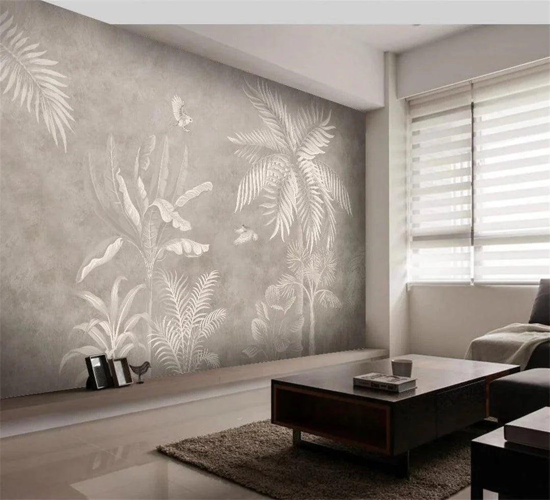 Lisslune | Elegant Monochrome 3D Banana Leaf Wallpaper for Stunning Living Spaces