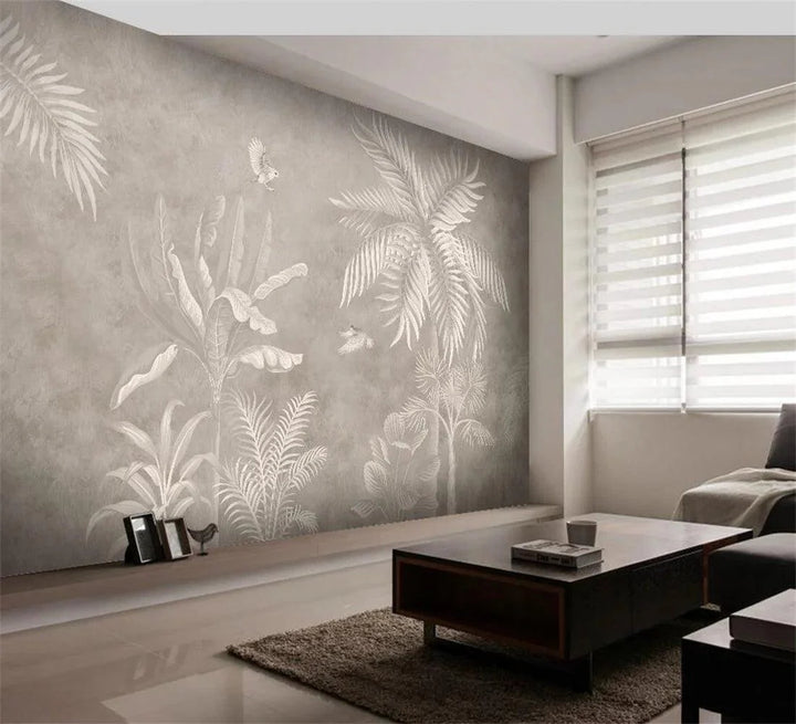 Lisslune | Elegant Monochrome 3D Banana Leaf Wallpaper for Stunning Living Spaces
