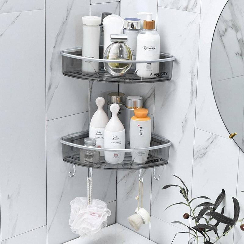 Lisslune | Modern gray triangular bathroom shelf - Slim plastic organizer solutions
