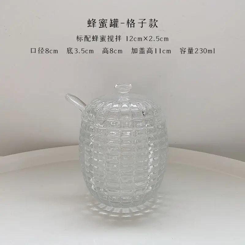 Lisslune | Elegant 265ml Glass Honey Jar with Mixing Spoon - Ideal for Serving Honey, Juice, and Jam