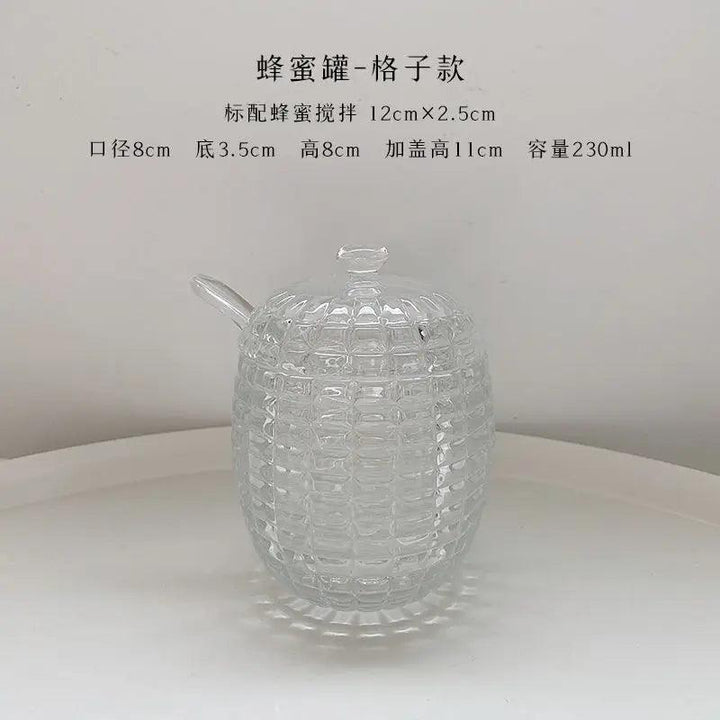 Lisslune | Elegant 265ml Glass Honey Jar with Mixing Spoon - Ideal for Serving Honey, Juice, and Jam