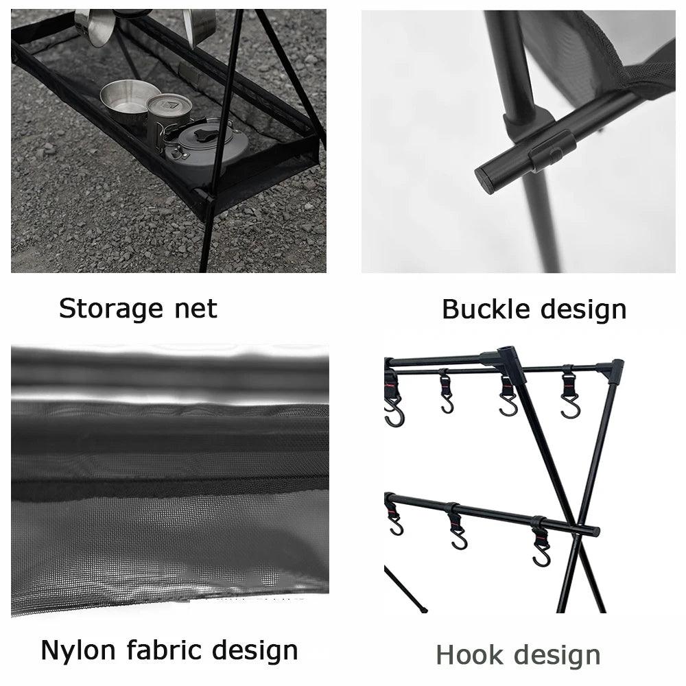 Lisslune | Compact Folding Aluminum Camping Cooking Shelf and Organizer for Outdoor Fun