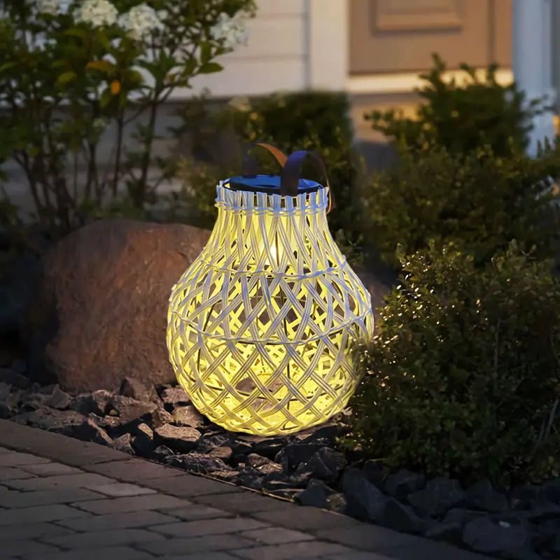 Lisslune | Solar LED Rattan Lantern – Large Outdoor Lighting in Oval Design for Garden and Terrace