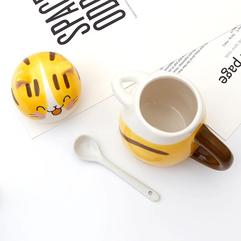 Lisslune | Lucky Cat Ceramic Coffee Mug with Spoon