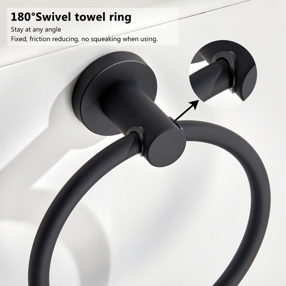 Lisslune | Towel ring made of 304 stainless steel in chrome, Round simple design, Black, European bathroom accessories, Rustproof