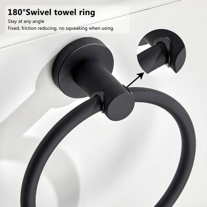 Lisslune | Towel ring made of 304 stainless steel in chrome, Round simple design, Black, European bathroom accessories, Rustproof