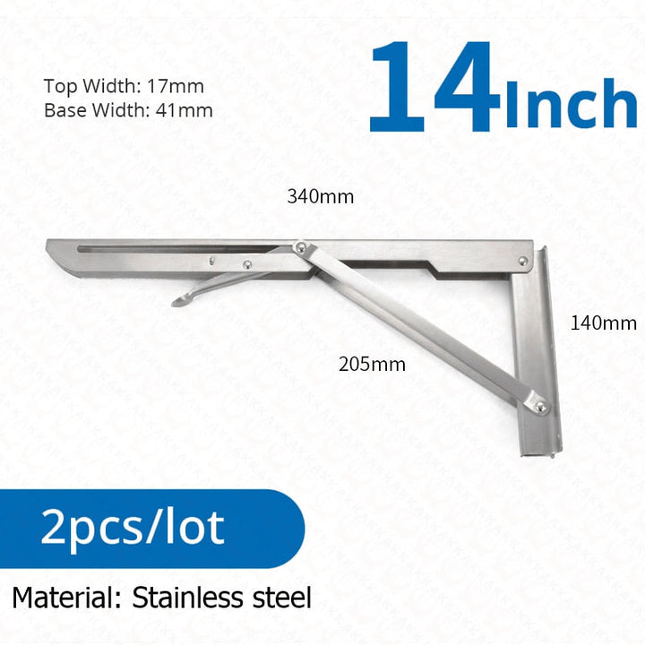 Lisslune | 2-piece set collapsible shelf brackets, heavy-duty, made of stainless steel for tables, motorhomes and space-saving
