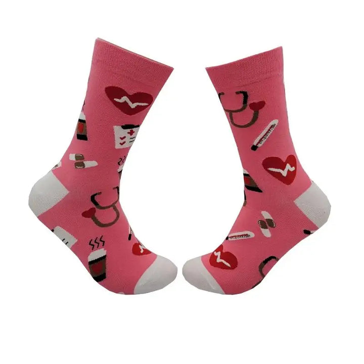 Lisslune | Unisex cotton socks with stethoscope and heart print for doctors and nurses