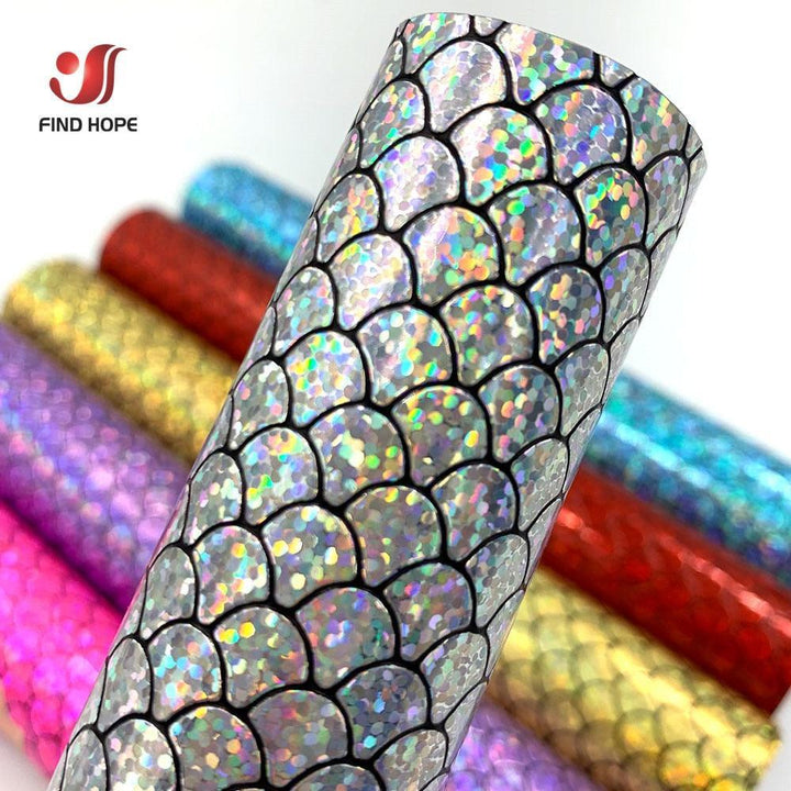 Lisslune | Enchanted holographic mermaid scales PU synthetic leather for creative DIY projects